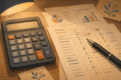 Close Up Accounting Desk With Calculator