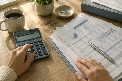 Calculator and Financial Documents Desk Close-Up