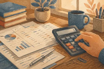Calculator and Financial Documents Desk Close-Up
