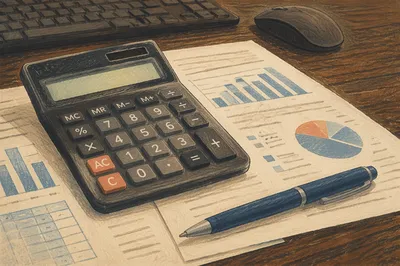 Calculator on Financial Documents Close Up