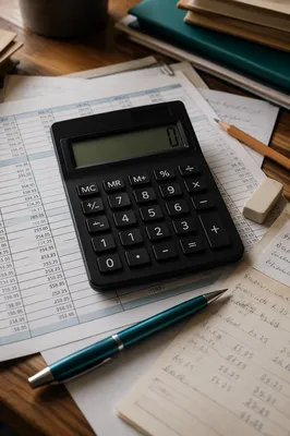 Close Up Accounting Desk With Calculator