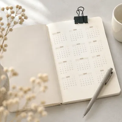Minimal Desk Calendar Planner with Pen