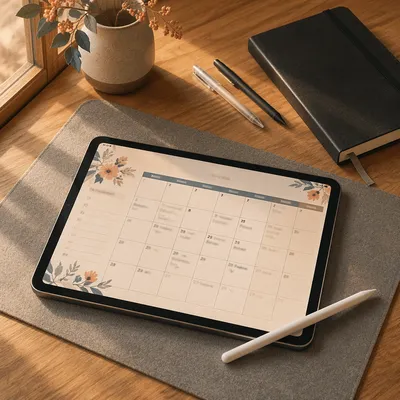 Warm Desk Calendar Planner With Stylus