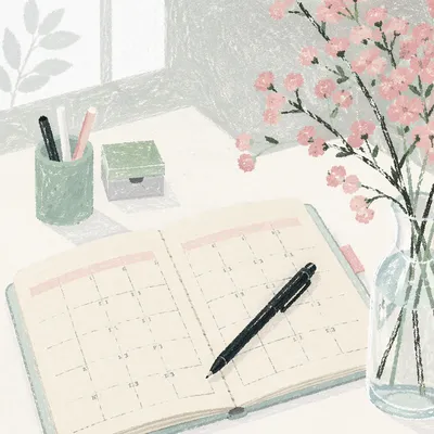 Minimal Desk Planner With Pink Flowers