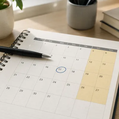 Open Calendar Planner on Office Desk