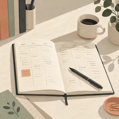 Open Calendar Planner on Modern Desk