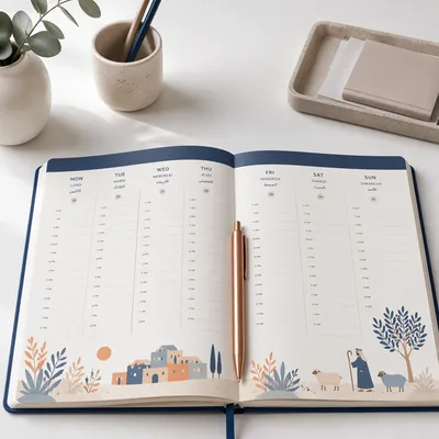 Open Weekly Planner on White Desk