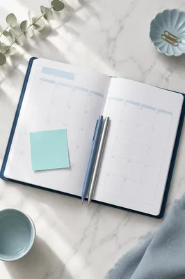 Open Calendar Planner on Marble Desk