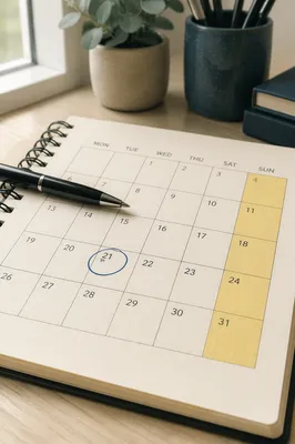 Open Calendar Planner with Pen on Desk