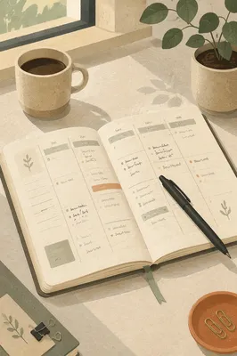 Open Calendar Planner with Pen on Desk