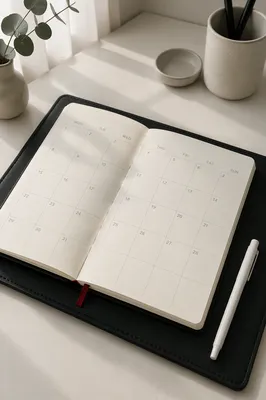Open Calendar Planner on Minimal Desk