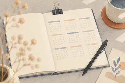 Minimalist Calendar Planner on Gray Desk