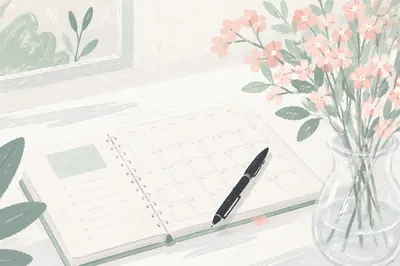 Minimal Desk Calendar Planner with Pink Flowers