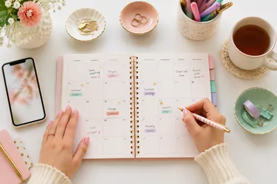 Overhead Calendar Planner Desk With Pen