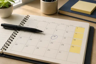 Open Calendar Planner with Pen on Desk