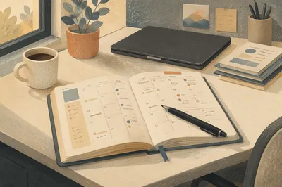 Open Calendar Planner on Executive Desk