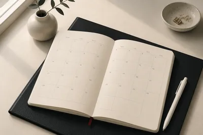 Open Calendar Planner on Minimal Desk