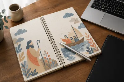 Open Weekly Planner on Walnut Desk