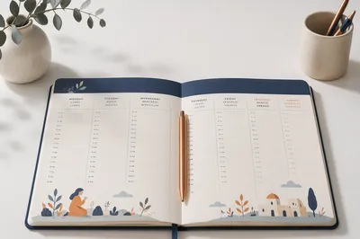 Open Weekly Planner With Copper Pen