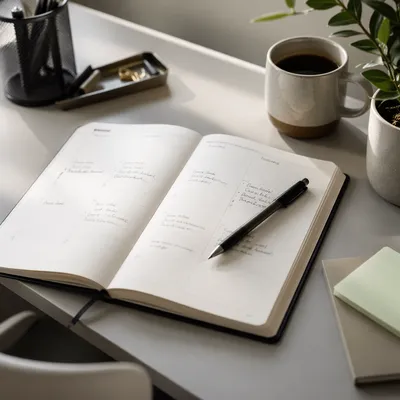 Open Calendar Planner on Modern Office Desk