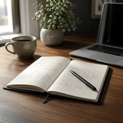 Open Calendar Planner on Walnut Desk