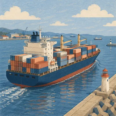 Container Cargo Ship at Coastal Port
