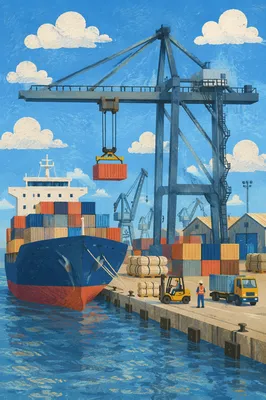 Busy Cargo Ship at Modern Port