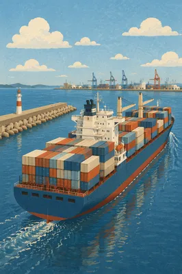Container Cargo Ship at Coastal Port