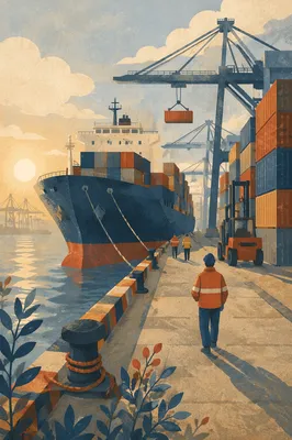 Cargo Ship and Containers at Port