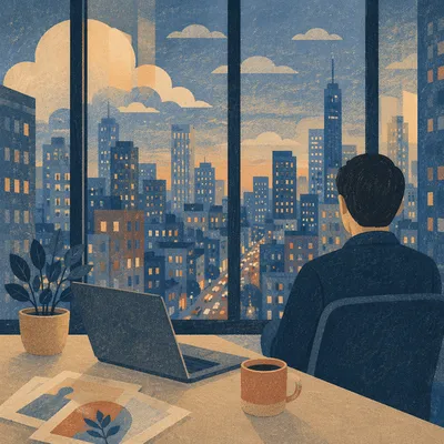 Blue Hour Office Cityscape Window View