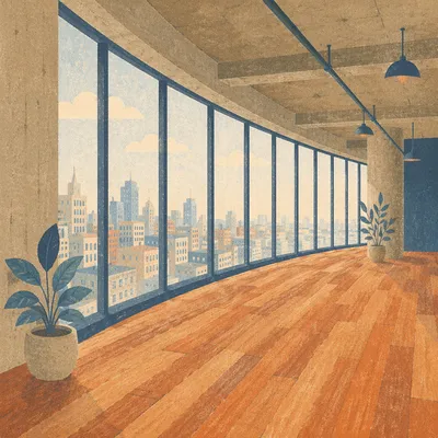 Quiet High-Rise Office Overlooking City Skyline