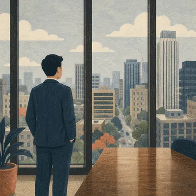 High Floor Office Window Cityscape View