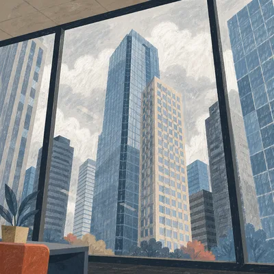 High Floor Office Window Cityscape View