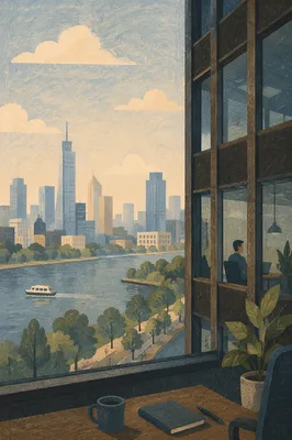 High Floor Office View Over Modern City