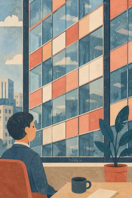 High Floor Office Window Cityscape Grid