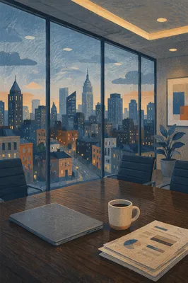 Blue Hour Cityscape from Office Window
