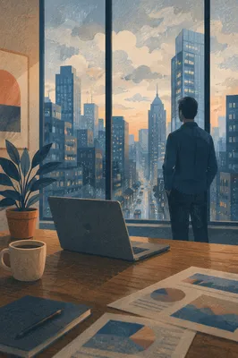 Contemplative Cityscape From High-Rise Office Window