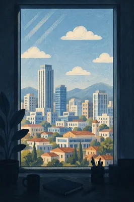 Bright Cityscape Through High Office Window