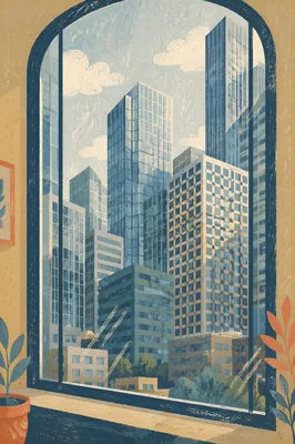 High Floor Office Window Cityscape View