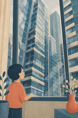 High Floor Office View of Glass Skyscrapers