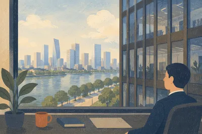 High Floor Office View Over Modern City