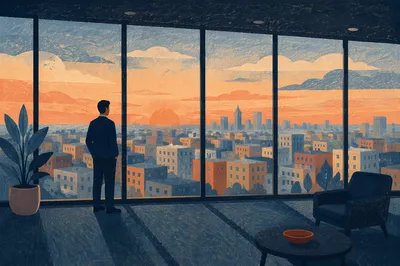 Sunset Cityscape From Executive Office Windows