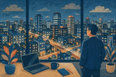 Blue Hour Office Cityscape View