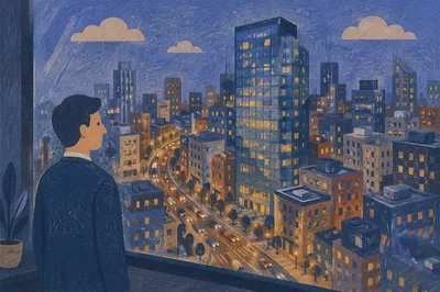 Blue Hour Office View Over Business District