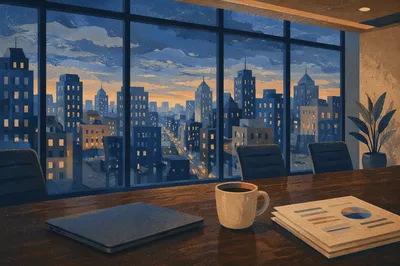 Blue Hour Cityscape from Office Window