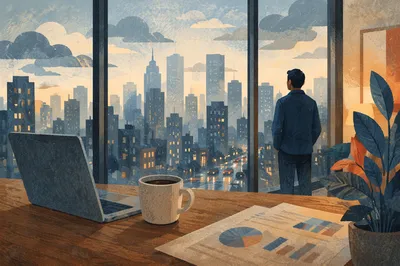 Contemplative Cityscape View from Office Window