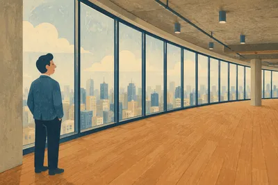Quiet High-Rise Office Overlooking City Skyline