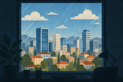 High Floor Office Window Cityscape View