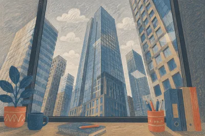 High Floor Office View of Modern Cityscape