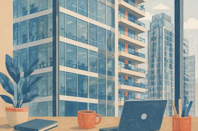 High Floor Office Cityscape Through Glass